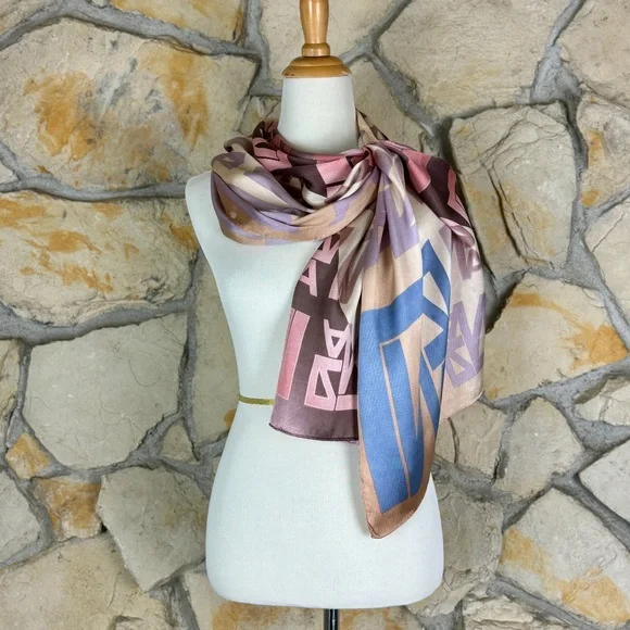 Lavin Collection Vintage Ombré Logo Scarf Rose Tan | OS - Picture 2 of 5